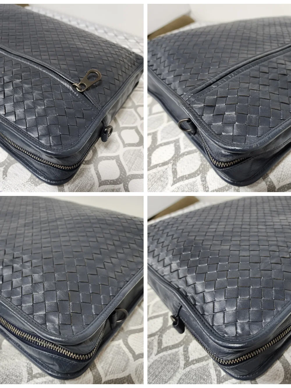 Bottega Veneta Intrecciato Top Zip Briefcase Navy Blue